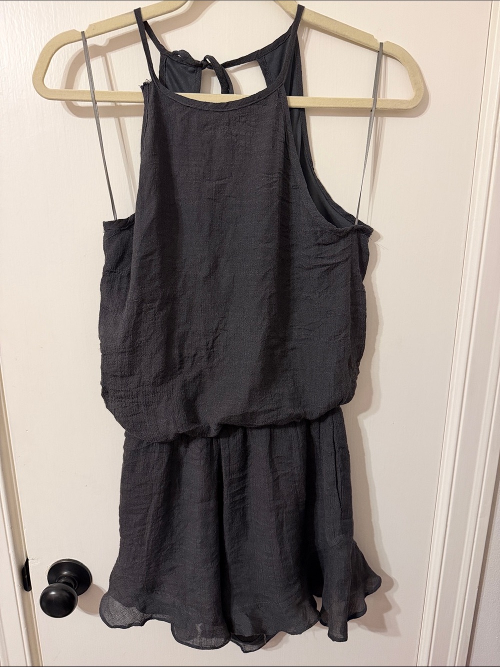 Wishlist Small Charcoal Sleeveless Romper with Halter Tie and Open Back